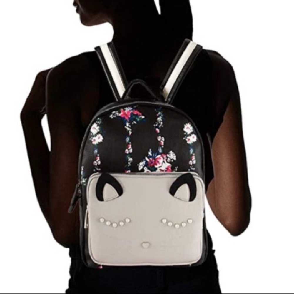 Betsey Johnson 3-D Cat Floral Leather Backpack NWT